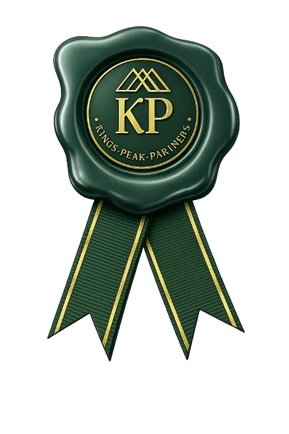 Kings Peak Partners wax seal — moss wax with gold KP monogram